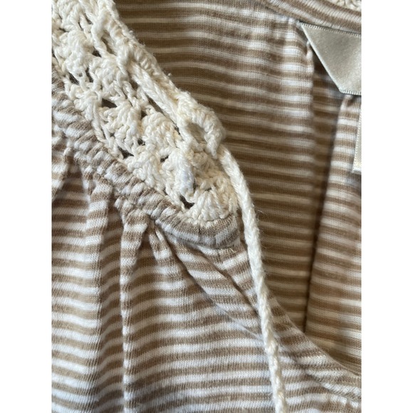 CJ Banks Women's Striped Tunic Top 1X Raglan Crochet V Neck Beige White - Picture 3 of 7
